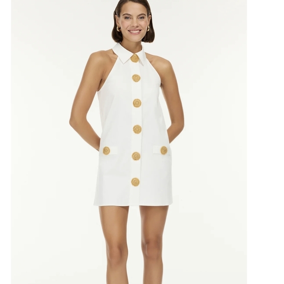 My Beachie Side Amber Shirt Dress Mini Sleeveless Gold Crochet Button Accents S - Picture 1 of 9
